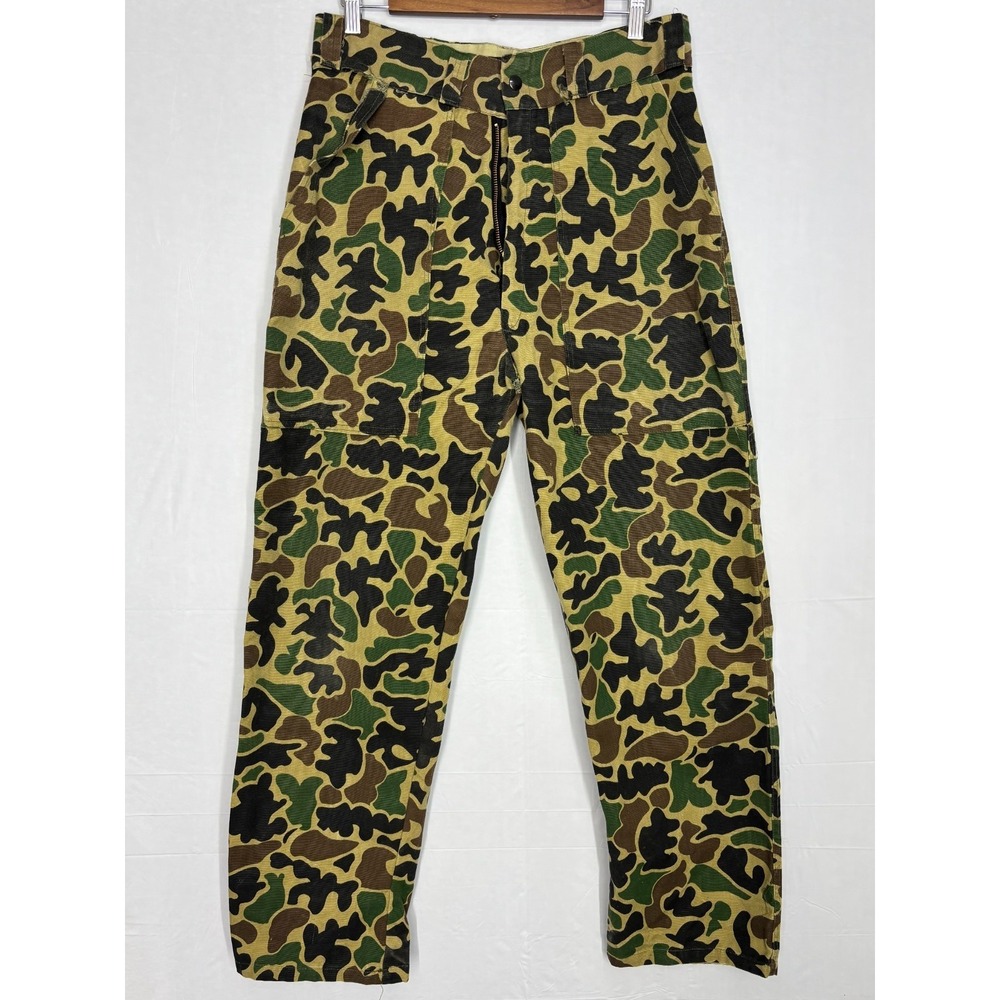 Lee Hunting Pants Mens Green Duck Camouflage Flat Front Slash Pocket Vintage 30W